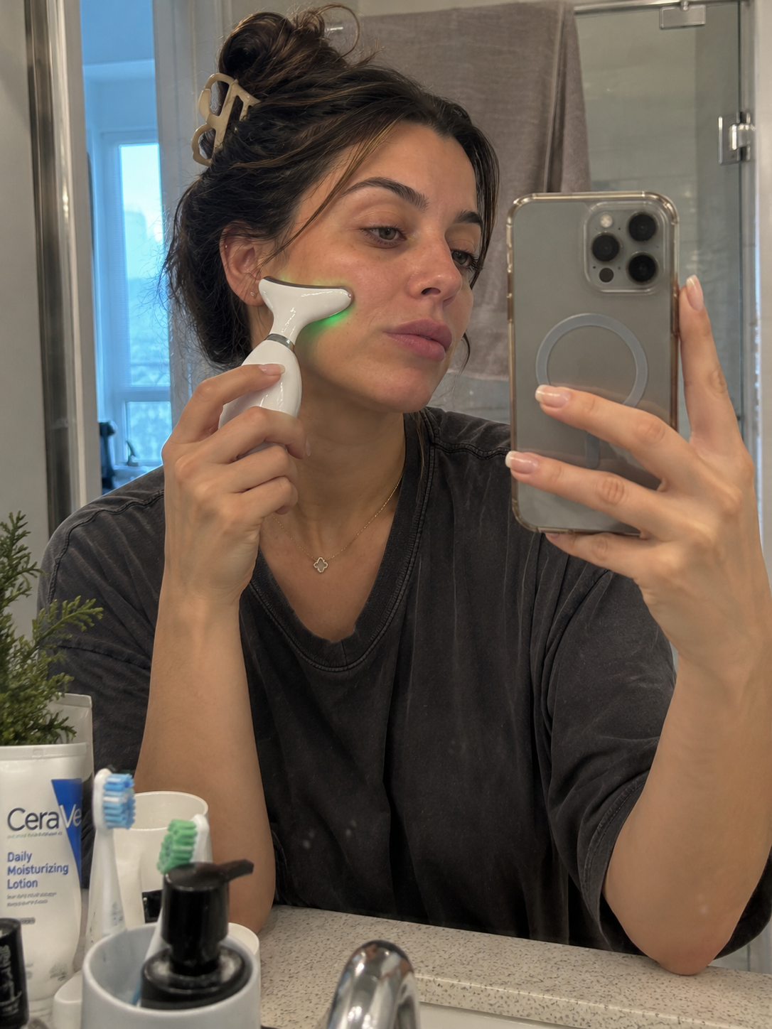 Person using Faceutical Lifté in morning routine