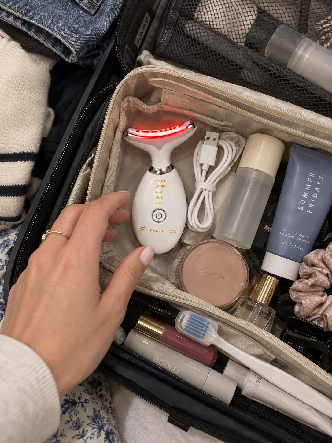 Faceutical Lifté packed for travel