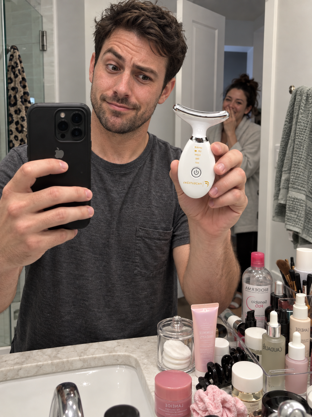 Person using Faceutical Lifté after partner's recommendation