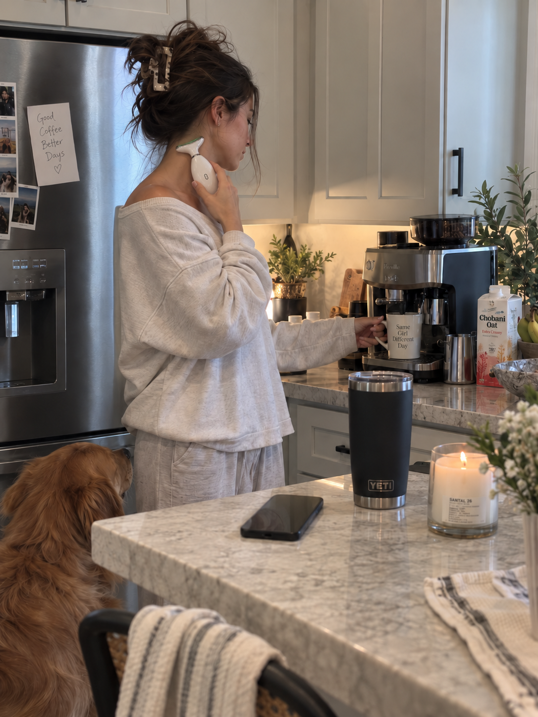Person using Faceutical Lifté during morning routine